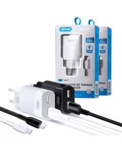 Carregador de Celular 5.1A 2 Portas Usb e Cabo TipoC