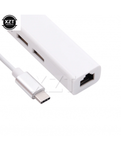 Adaptador De Rede Rede RJ45 para Tipo C Com Rabicho 10/100 + 3 Portas USB