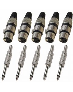 Kit 5 Plugs XLR Canon Femea Metal + 5 Plug P10 Mono Metal Com Mola 1